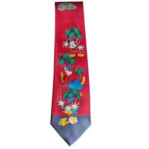 Mickey Unlimited Disney Tie Red‎ 100% Polyester Mickey Mouse Goofy Donald